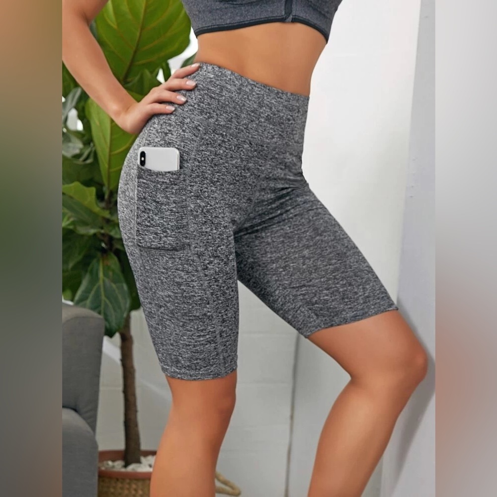 Romwe Space Dye Biker Shorts With Phone Pocket